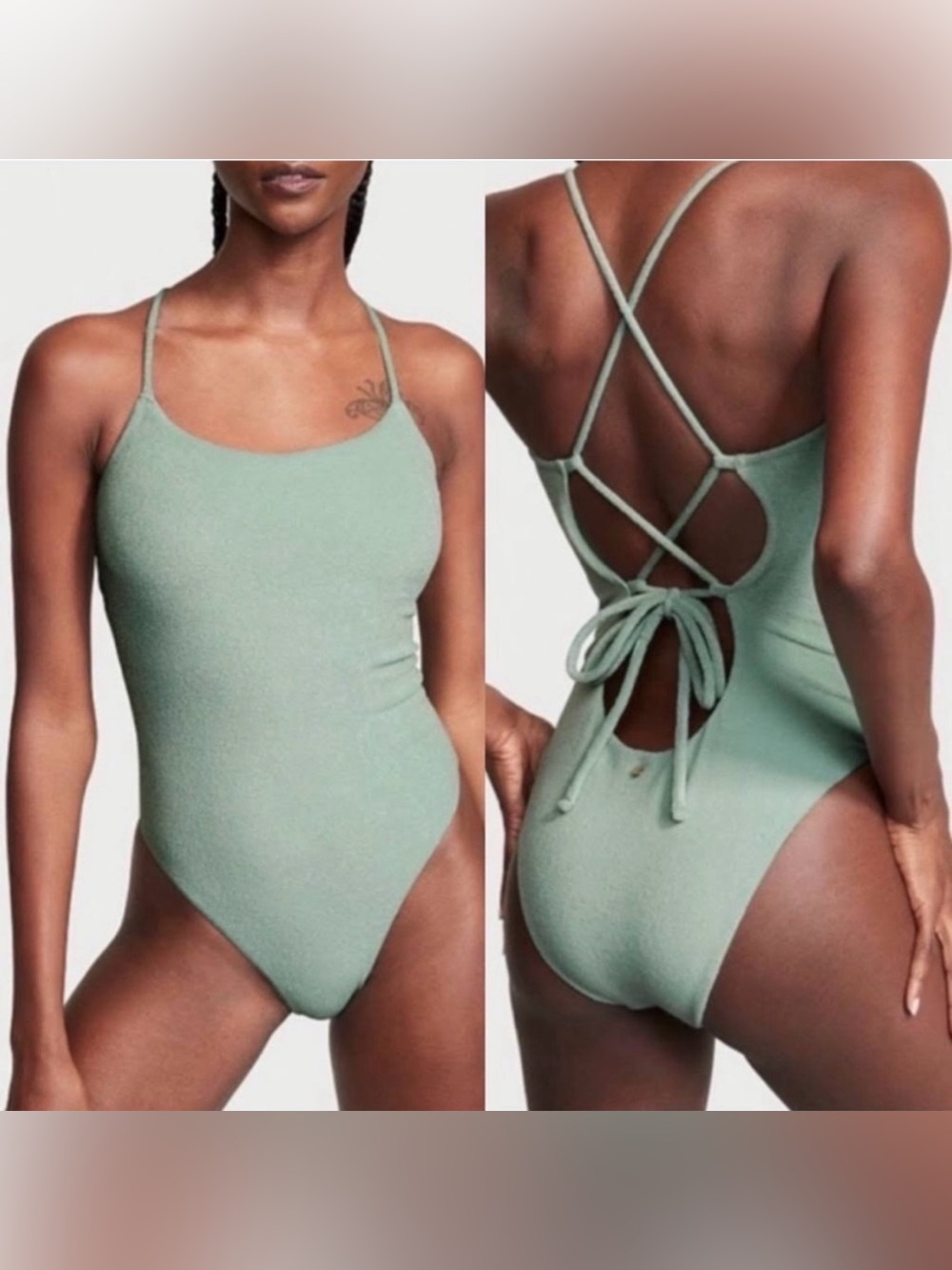 Victoria's Secret Sage Green Strappy Terry One-Piece Swimsuit